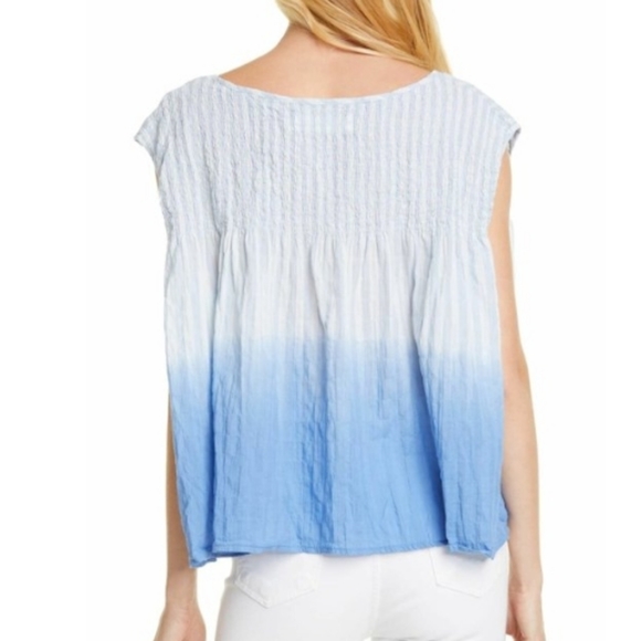 NWT Free people oversized Blue Ruffled Ombre Henley Top (XS) - Picture 2 of 6